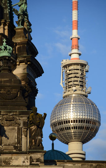 Berliner Dom and Fernsehturm (television tower), 1969, Berlin.
